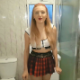 A blonde, Eastern-European girl in a bathroom introduces herself then turns around to waste no time releasing all of her shit on the floor. 720P HD. About a minute.